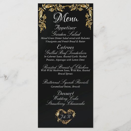 Gold Border op Elegant Zwart Trouwmenu Menu (Voorkant)