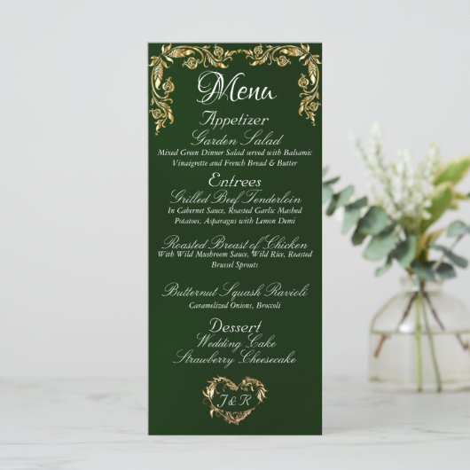 Gold Border op Emerald Wedding Menu (Staand voorkant)
