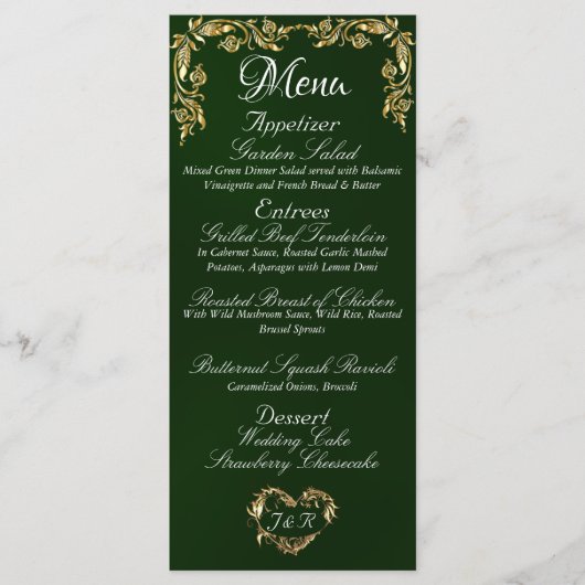 Gold Border op Emerald Wedding Menu (Voorkant)