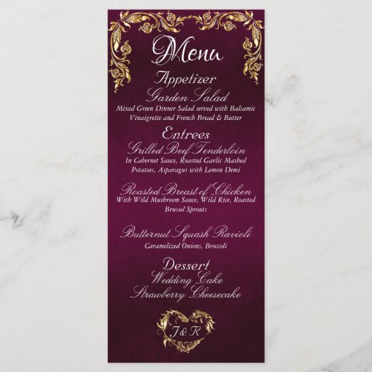 Gold Border op Plum Wedding Menu (Voorkant)