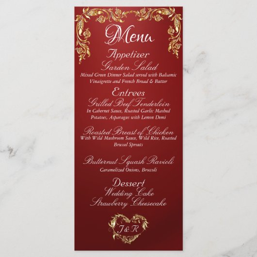 Gold Border op Ruby Red Wedding Menu (Voorkant)