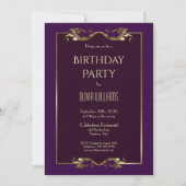 Gold Border Paars Birthday Party Kaart (Voorkant)