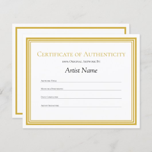 Gold Border Paper Certificate of Authenticity Art (Voorkant / Achterkant)