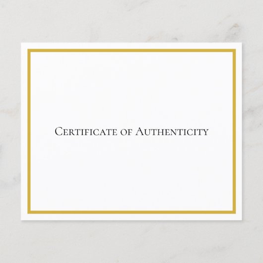 Gold Border Paper Certificate of Authenticity Art (Achterkant)