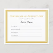 Gold Border Paper Certificate of Authenticity Art (Voorkant)