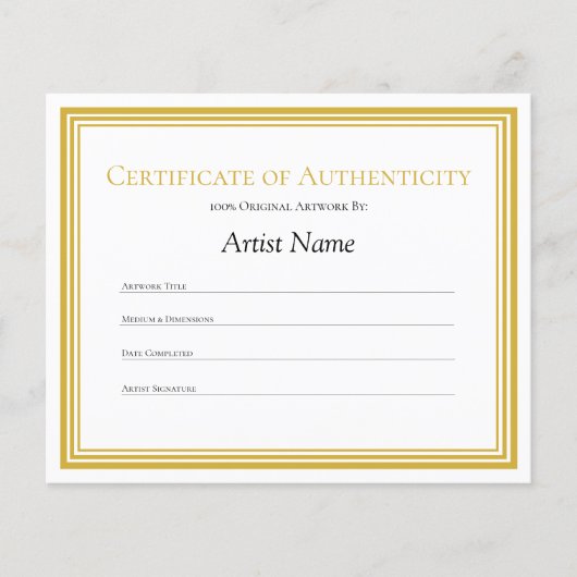 Gold Border Paper Certificate of Authenticity Art (Voorkant)