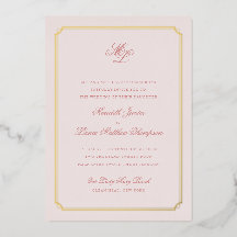 Gold Border Pink and Gold Monogram Weduwnaar Folie