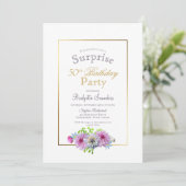 Gold Border Pink Dahlia Surprise 50th Birthday Kaart (Staand voorkant)