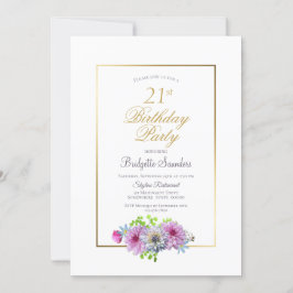 Gold Border Pink Floral 21e verjaardag Party Kaart