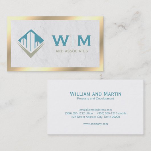 Gold Border Property Monogram Visitekaartje (Voorkant / Achterkant)