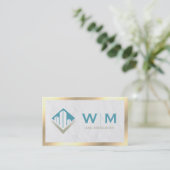 Gold Border Property Monogram Visitekaartje (Staand voorkant)