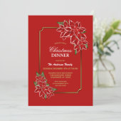 Gold Border Red Poinsettia Kerstdiner Kaart (Staand voorkant)