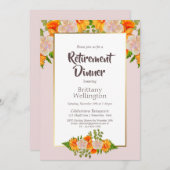 Gold Border Roze Oranje Floral Retirement Dinner Kaart (Voorkant / Achterkant)