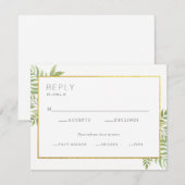 Gold Border Sage Green Botanical Wedding Reply RSVP Kaartje (Voorkant / Achterkant)
