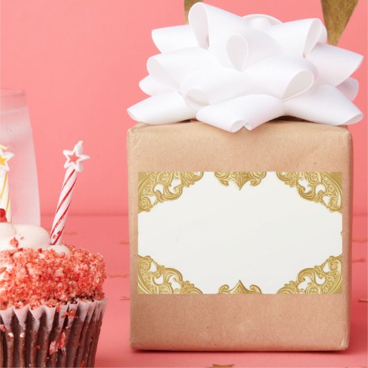 Gold Border Sjabloon Faux Folie Rechthoekige Stick Rechthoekige Sticker (Feest)