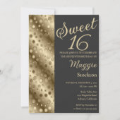 Gold Border Sweet 16 Uitnodiging (Voorkant)