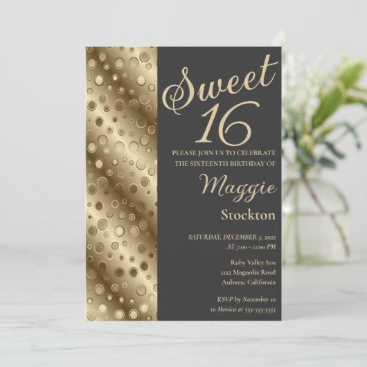 Gold Border Sweet 16 Uitnodiging (Staand voorkant)