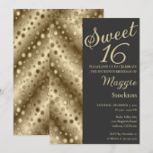Gold Border Sweet 16 Uitnodiging (Voorkant / Achterkant)
