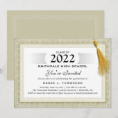 Gold Border Tassel Diploma Graduit Party Invit Kaart (Voorkant / Achterkant)