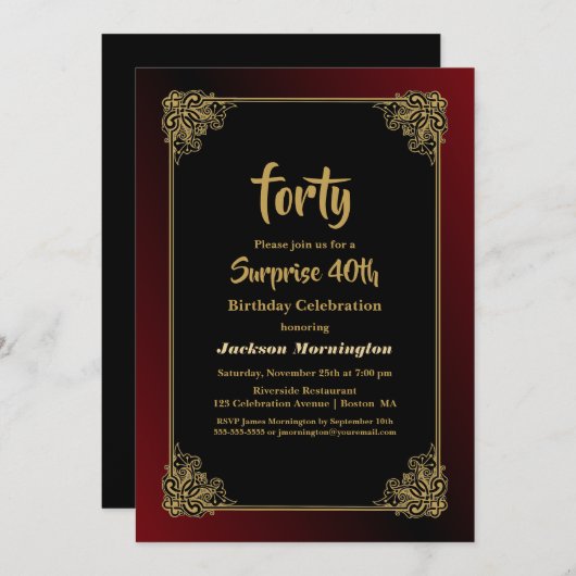 Gold Border Verrassing 40e Verjaardag Kaart (Voorkant / Achterkant)