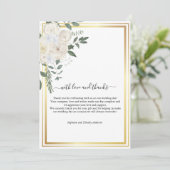Gold Border White Roses Greenery Wedding Bedankkaart (Staand voorkant)