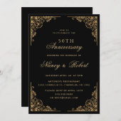 Gold Border  Zwart 50ste bruiloft Jubileum Kaart (Voorkant / Achterkant)