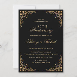 Gold Border  Zwart 50ste bruiloft Jubileum Kaart