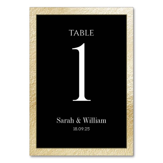 Gold Border Zwart Trouwtafelnummer Kaart (Voorkant)