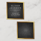 Gold Border | Zwarte textuur Vierkante Visitekaartje (Voorkant / Achterkant)