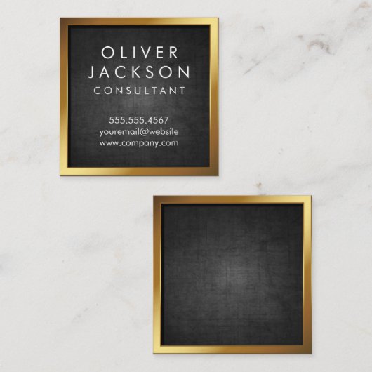 Gold Border | Zwarte textuur Vierkante Visitekaartje (Voorkant / Achterkant)