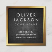 Gold Border | Zwarte textuur Vierkante Visitekaartje (Voorkant)