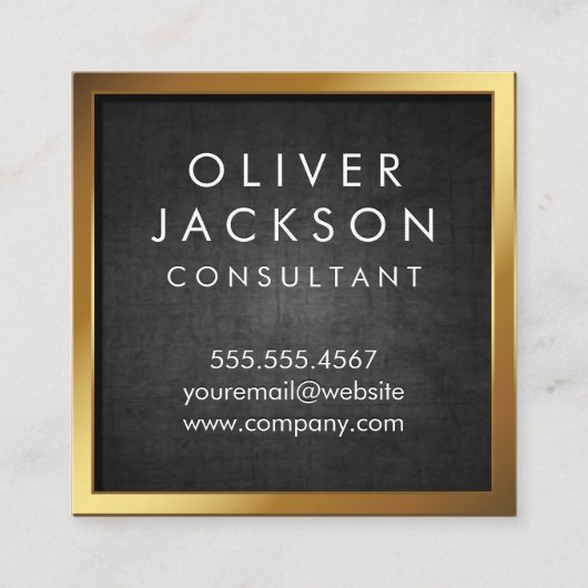 Gold Border | Zwarte textuur Vierkante Visitekaartje (Voorkant)
