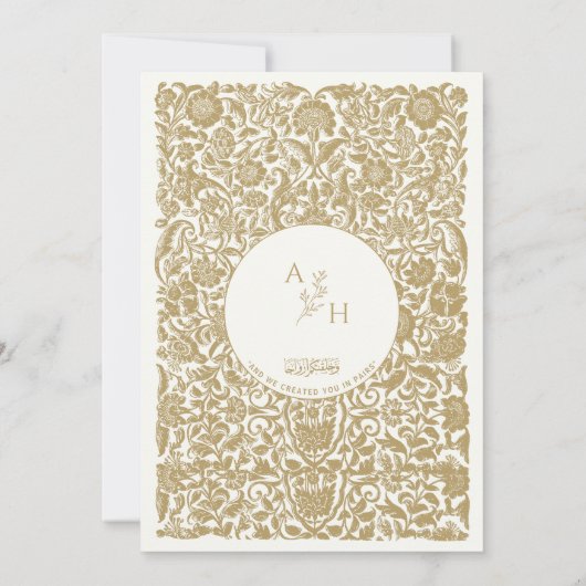 Gold Bordered Elegant Trouwpaar Monogram Kaart (Achterkant)