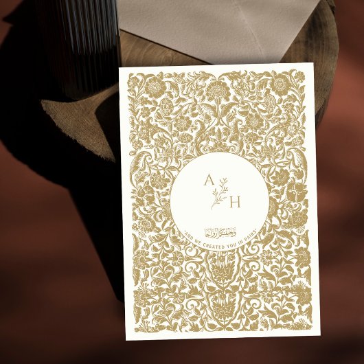 Gold Bordered Elegant Trouwpaar Monogram Kaart