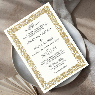 Gold Bordered Elegant Trouwpaar Monogram Kaart