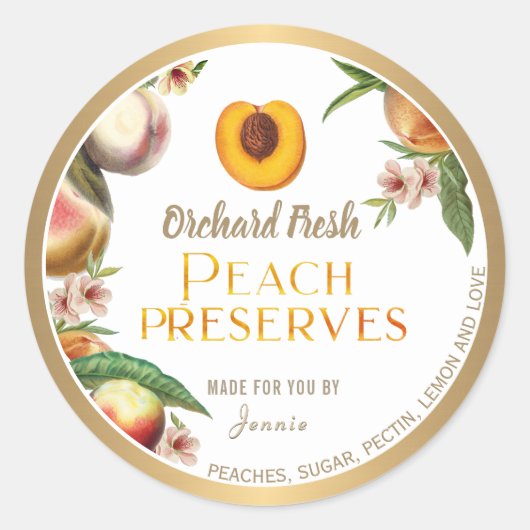 Gold Bordered Homemade Peach Jam Jelly Label (Voorkant)