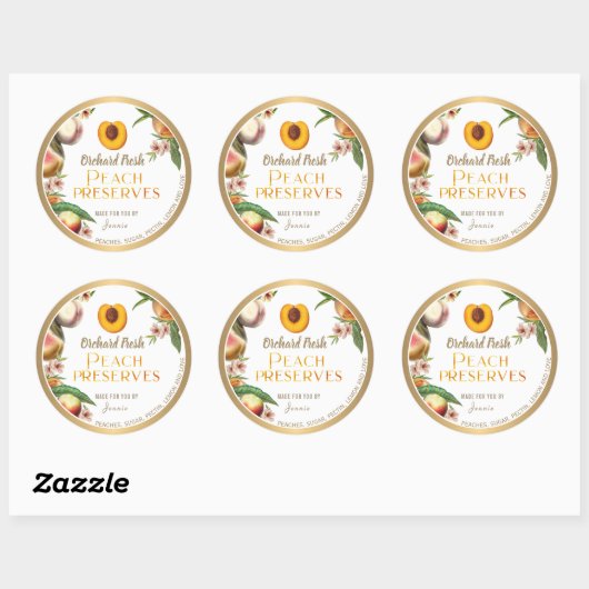 Gold Bordered Homemade Peach Jam Jelly Label (Vel)