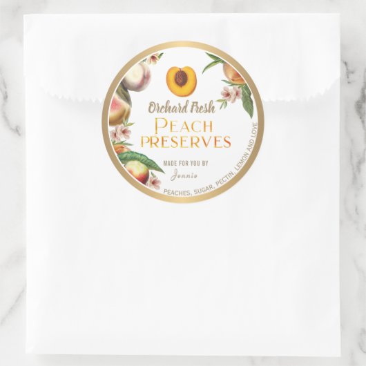 Gold Bordered Homemade Peach Jam Jelly Label (Tas)