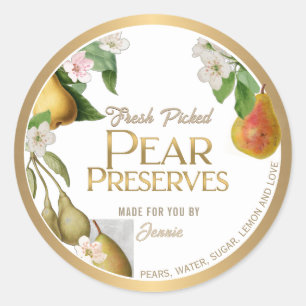 Gold Bordered Homemade Pear Jam behoudt klassieke  Ronde Sticker