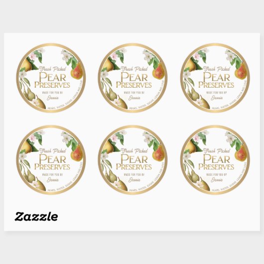 Gold Bordered Homemade Pear Jam behoudt klassieke Ronde Sticker (Vel)