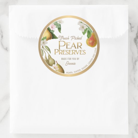 Gold Bordered Homemade Pear Jam behoudt klassieke  Ronde Sticker (Tas)