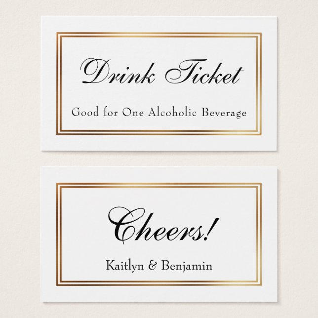 Gold Bordered White Drink Ticket Insert Kaarten Visitekaartje (Voorkant /achterkant)