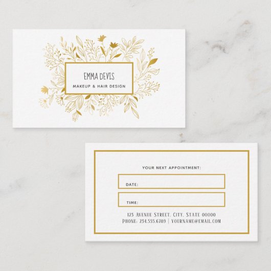 Gold Botanic Beauty Salon Hair Dresser Benoeming Visitekaartje (Voorkant / Achterkant)