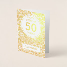 Gold Botanical 50 Vandaag Verjaardag Echt Folie Kaarten