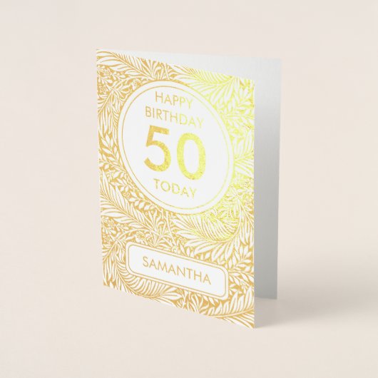 Gold Botanical 50 Vandaag Verjaardag Echt Folie Kaarten (Voorkant)