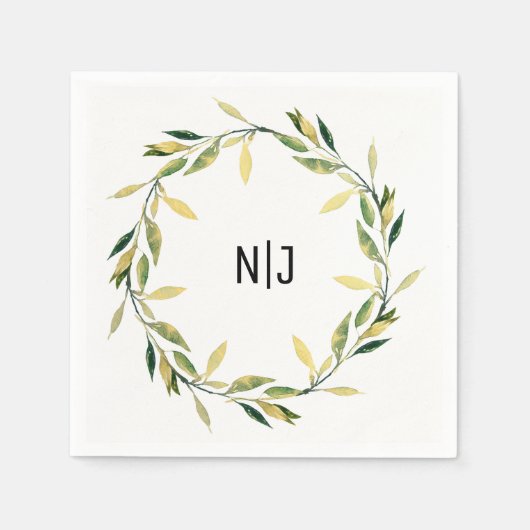 Gold Botanical Green Leaf Wreath Rustic Lunch Servet (Voorkant)