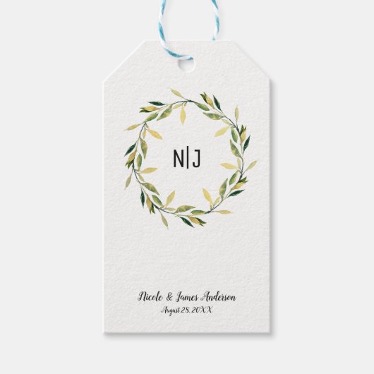 Gold Botanical Green Leaf Wreath Rustic Wedding Cadeaulabel (Voorkant)