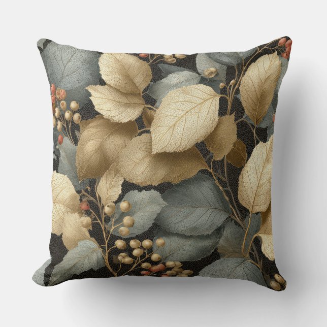 Gold Botanical Leaf Throw Pillow Kussen (Voorkant)