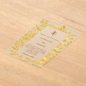 Gold botanical monogram clear luxury wedding acryl uitnodigingen (Laagn)