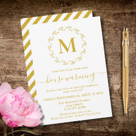 Gold Botanical Monogram Huisverwarming Uitnodiging